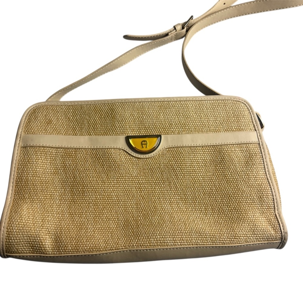 Etienne Aigner Vintage Women's Tan Woven Jute Vegan Leather Crossbody Purse